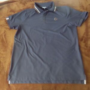 Aquascutum Polo Shirt Mens Black Brown White Trim  sz 110